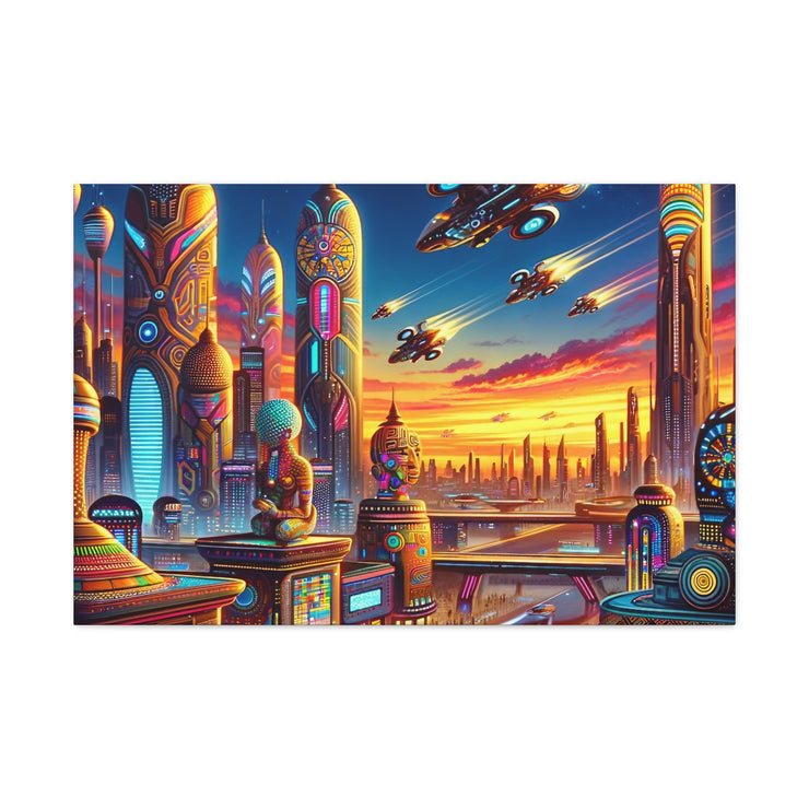 Dusk in the Afrofuturistic Metropolis - Vibrant Wall Art