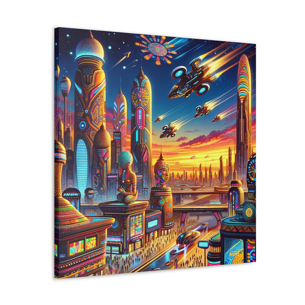 Dusk in the Afrofuturistic Metropolis - Vibrant Wall Art