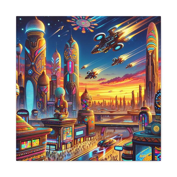 Dusk in the Afrofuturistic Metropolis - Vibrant Wall Art