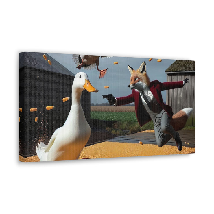 Harvest Heroics: The Dapper Fox & His Corn-Seed Quest - Whimsical Farm Art Print