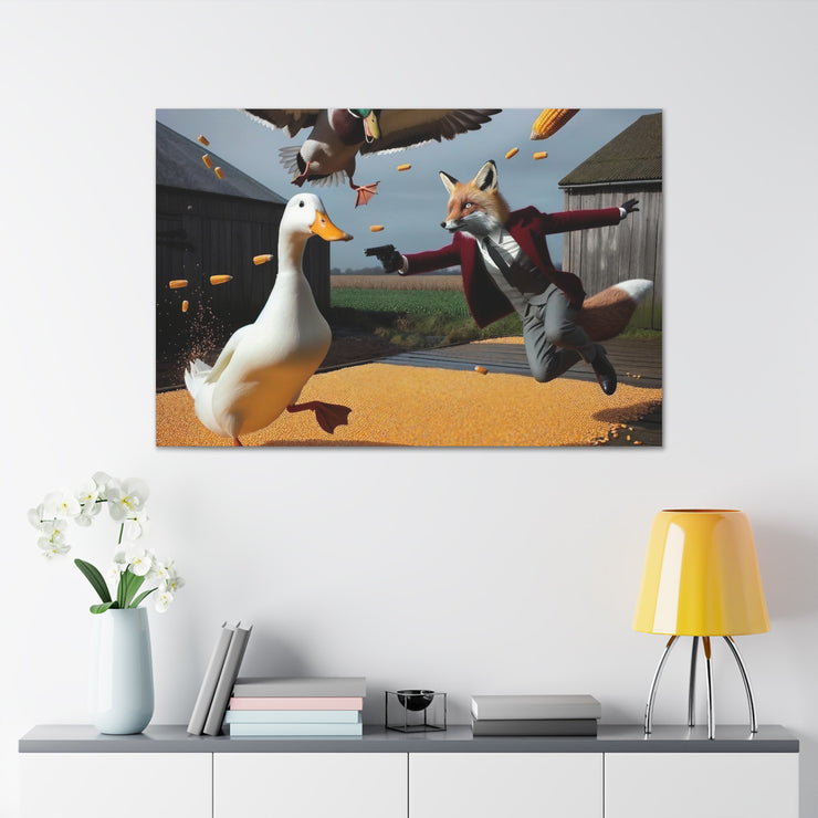 Harvest Heroics: The Dapper Fox & His Corn-Seed Quest - Whimsical Farm Art Print