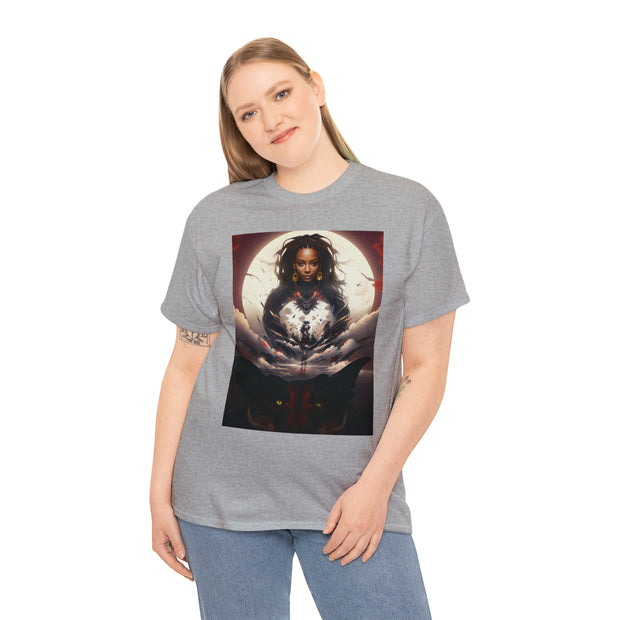 Afro Futuristic Woman and Panther Unisex Heavy Cotton Tee