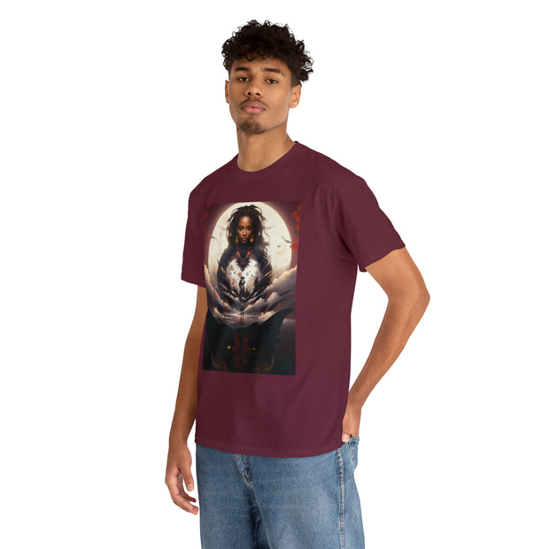 Afro Futuristic Woman and Panther Unisex Heavy Cotton Tee