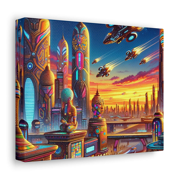 Dusk in the Afrofuturistic Metropolis - Vibrant Wall Art