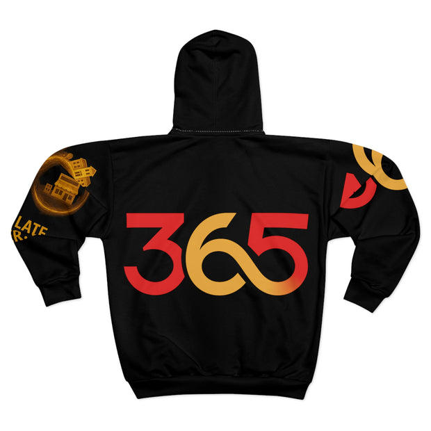 FBA Economy: 365 Strong Zip-Up (AOP) Hoodie | Circulate. Empower. Build. -Black