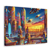 Dusk in the Afrofuturistic Metropolis - Vibrant Wall Art