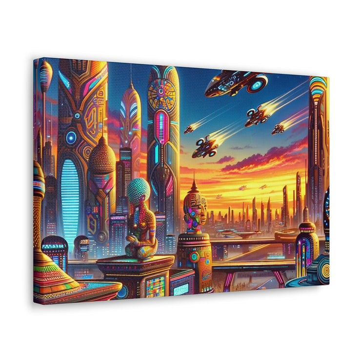 Dusk in the Afrofuturistic Metropolis - Vibrant Wall Art