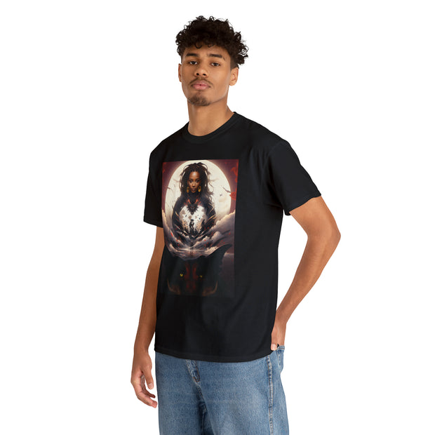 Afro Futuristic Woman and Panther Unisex Heavy Cotton Tee