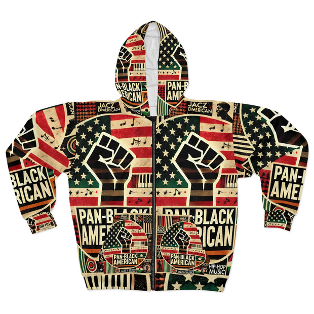 Pan-Black American Pride AOP Zip-Up Hoodie – Bold Statement for Unity & Heritage