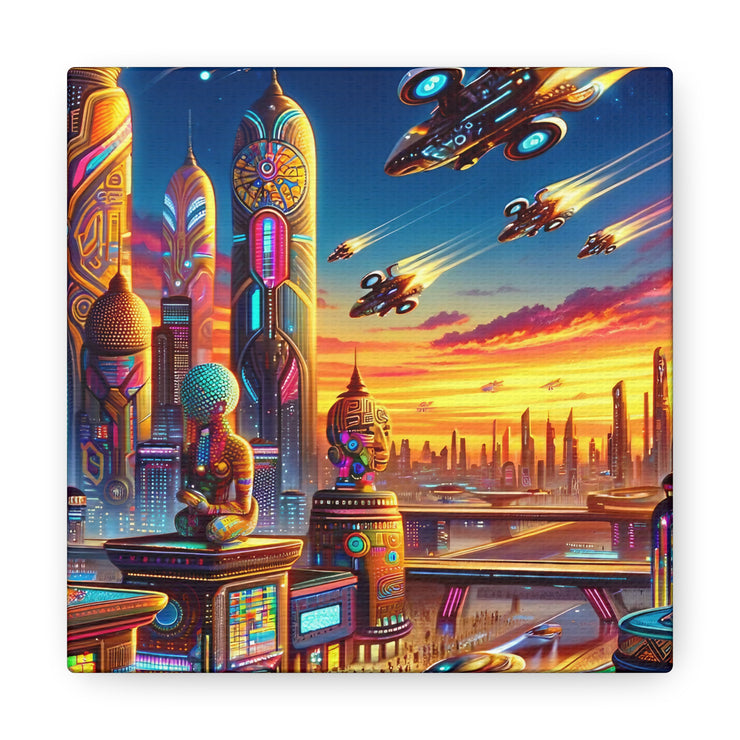 Dusk in the Afrofuturistic Metropolis - Vibrant Wall Art