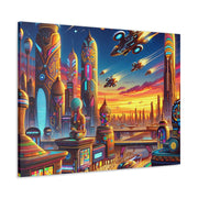 Dusk in the Afrofuturistic Metropolis - Vibrant Wall Art