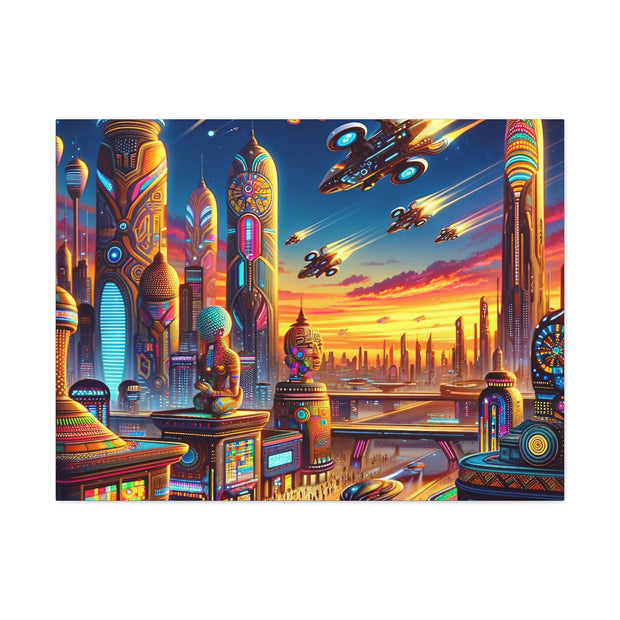 Dusk in the Afrofuturistic Metropolis - Vibrant Wall Art