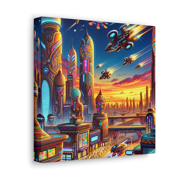 Dusk in the Afrofuturistic Metropolis - Vibrant Wall Art