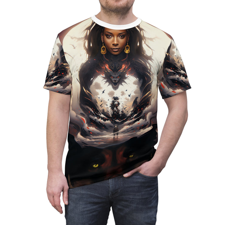 Afro Future Woman and Panther Unisex Cut & Sew Tee (AOP)