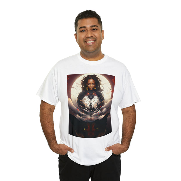 Afro Futuristic Woman and Panther Unisex Heavy Cotton Tee