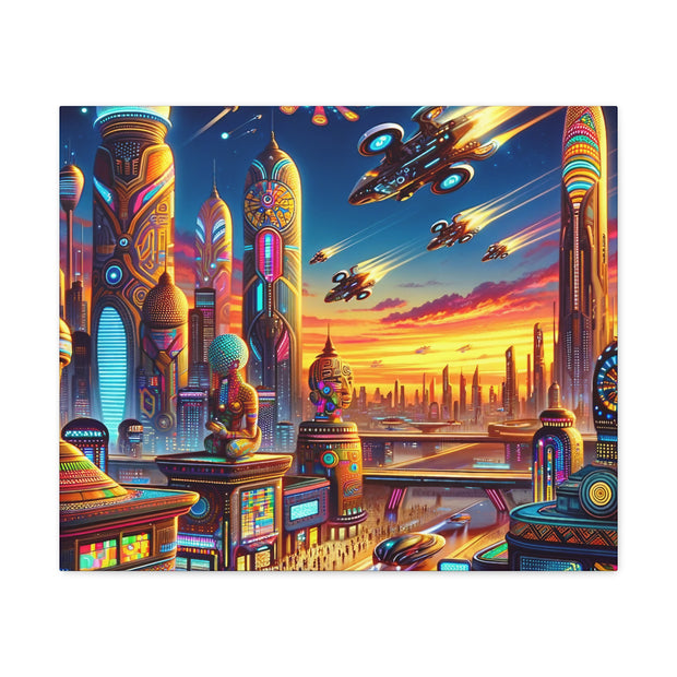 Dusk in the Afrofuturistic Metropolis - Vibrant Wall Art