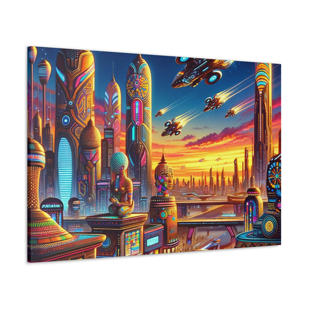 Dusk in the Afrofuturistic Metropolis - Vibrant Wall Art