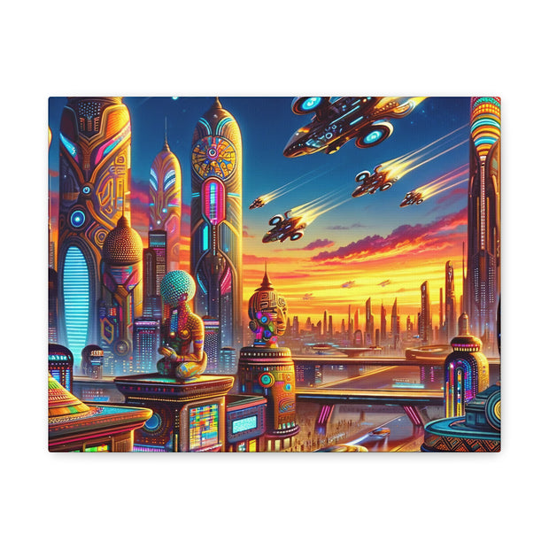 Dusk in the Afrofuturistic Metropolis - Vibrant Wall Art