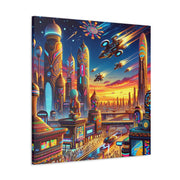 Dusk in the Afrofuturistic Metropolis - Vibrant Wall Art