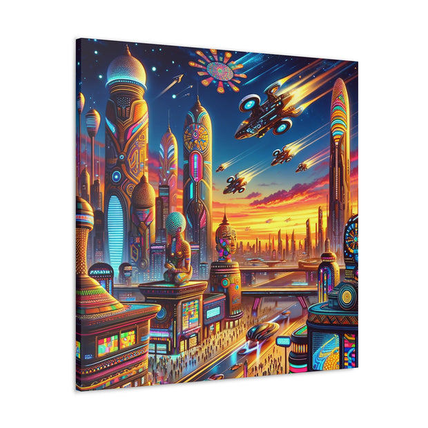 Dusk in the Afrofuturistic Metropolis - Vibrant Wall Art