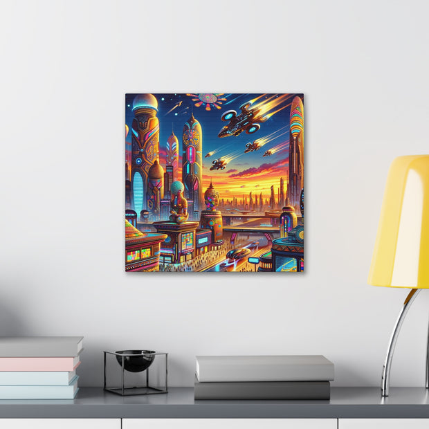 Dusk in the Afrofuturistic Metropolis - Vibrant Wall Art