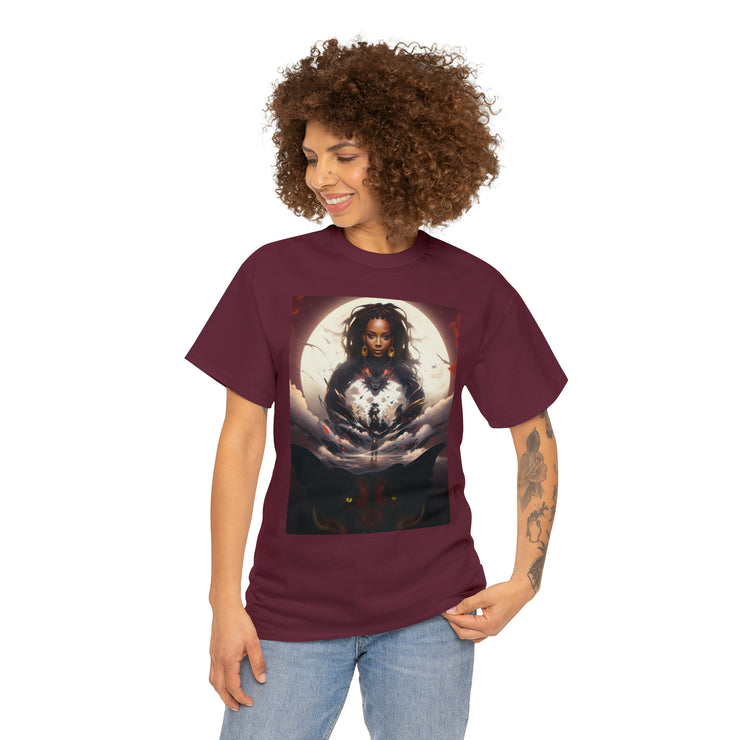 Afro Futuristic Woman and Panther Unisex Heavy Cotton Tee