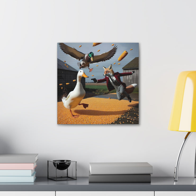 Harvest Heroics: The Dapper Fox & His Corn-Seed Quest - Whimsical Farm Art Print