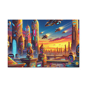 Dusk in the Afrofuturistic Metropolis - Vibrant Wall Art