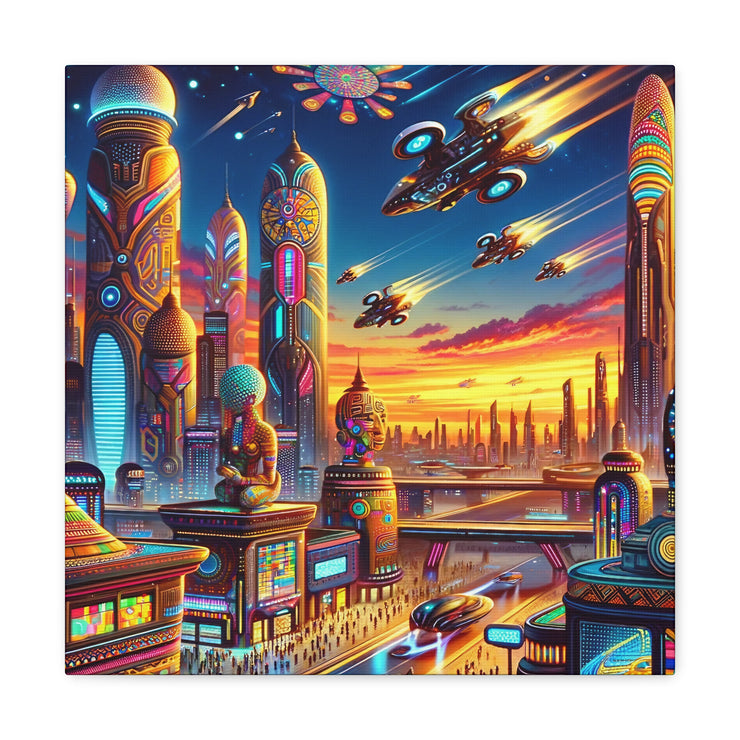 Dusk in the Afrofuturistic Metropolis - Vibrant Wall Art