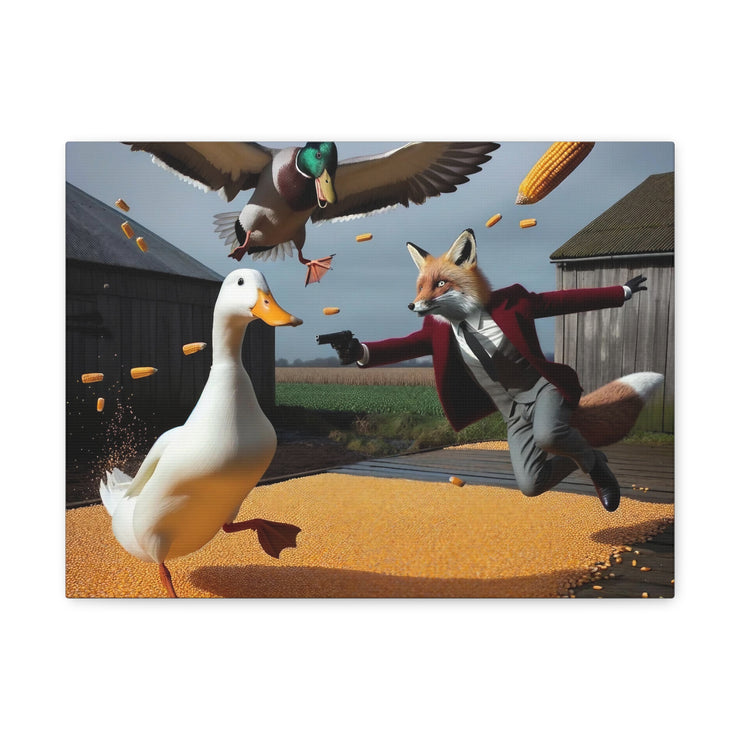 Harvest Heroics: The Dapper Fox & His Corn-Seed Quest - Whimsical Farm Art Print