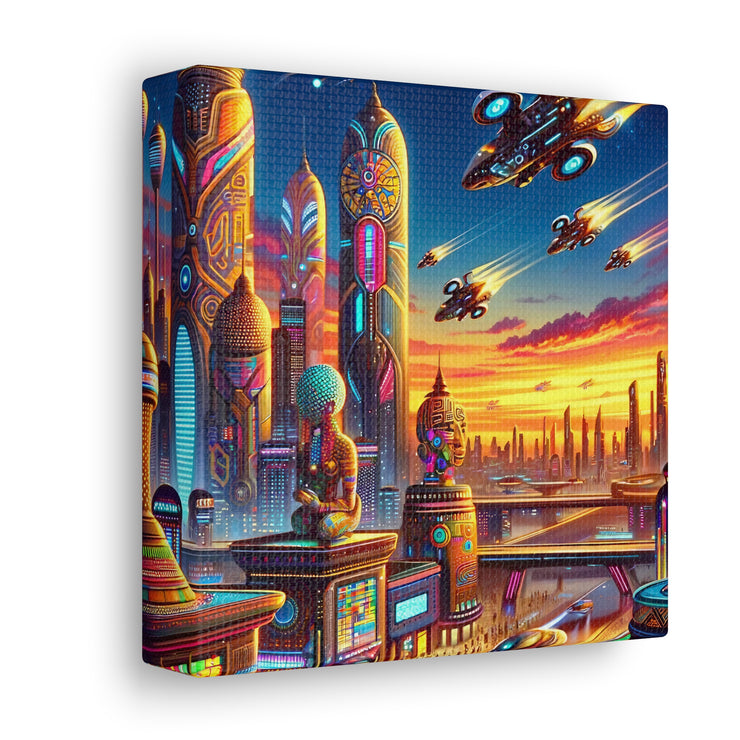 Dusk in the Afrofuturistic Metropolis - Vibrant Wall Art