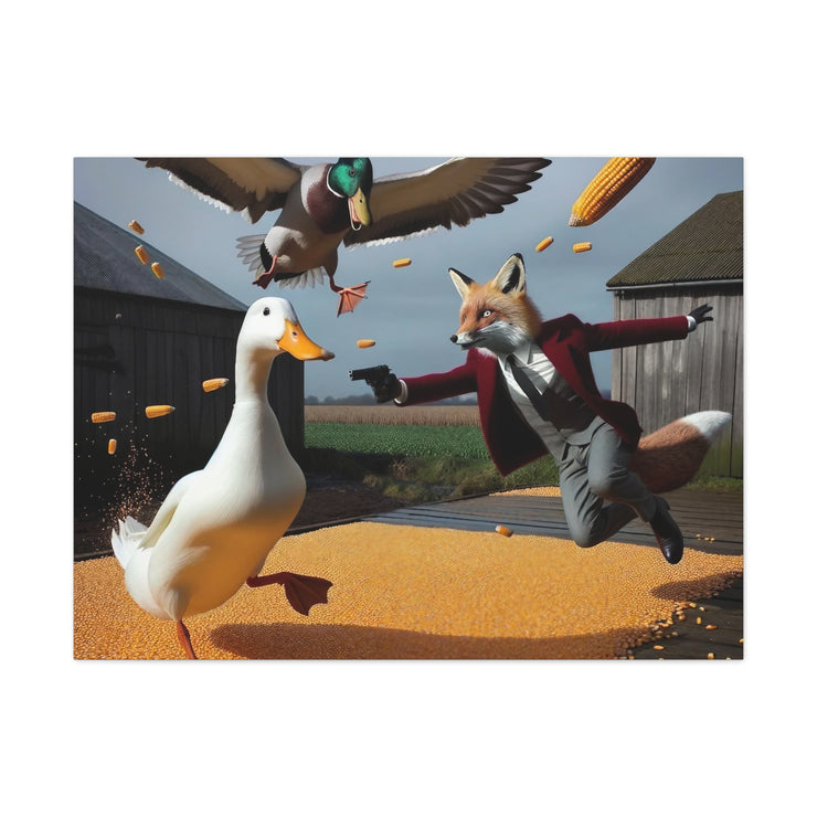 Harvest Heroics: The Dapper Fox & His Corn-Seed Quest - Whimsical Farm Art Print