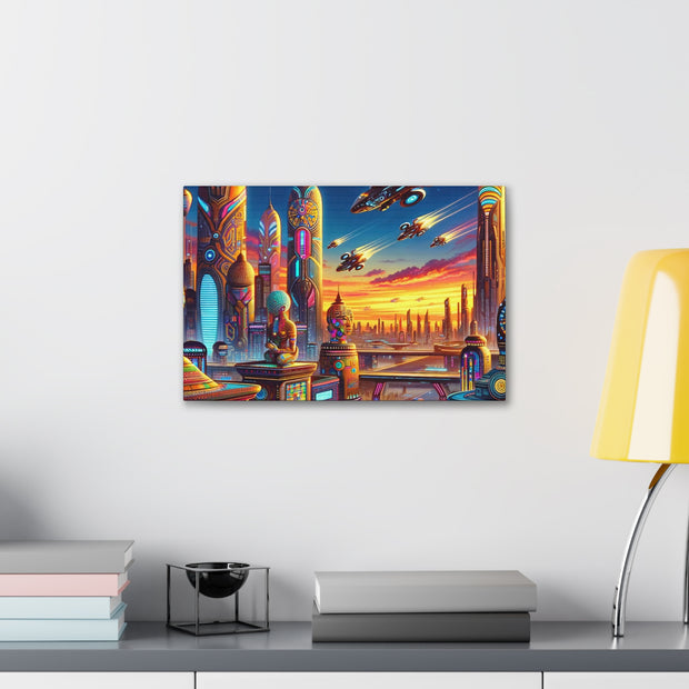 Dusk in the Afrofuturistic Metropolis - Vibrant Wall Art