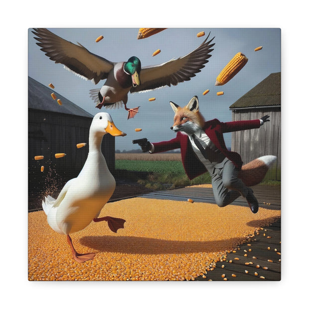 Harvest Heroics: The Dapper Fox & His Corn-Seed Quest - Whimsical Farm Art Print