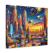 Dusk in the Afrofuturistic Metropolis - Vibrant Wall Art