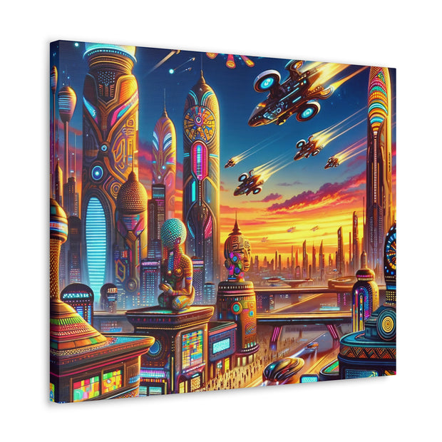 Dusk in the Afrofuturistic Metropolis - Vibrant Wall Art