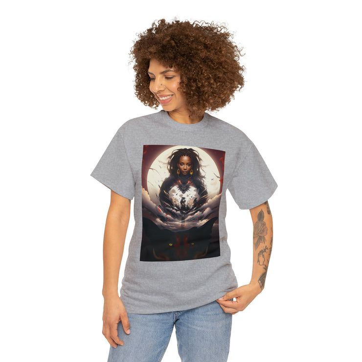 Afro Futuristic Woman and Panther Unisex Heavy Cotton Tee