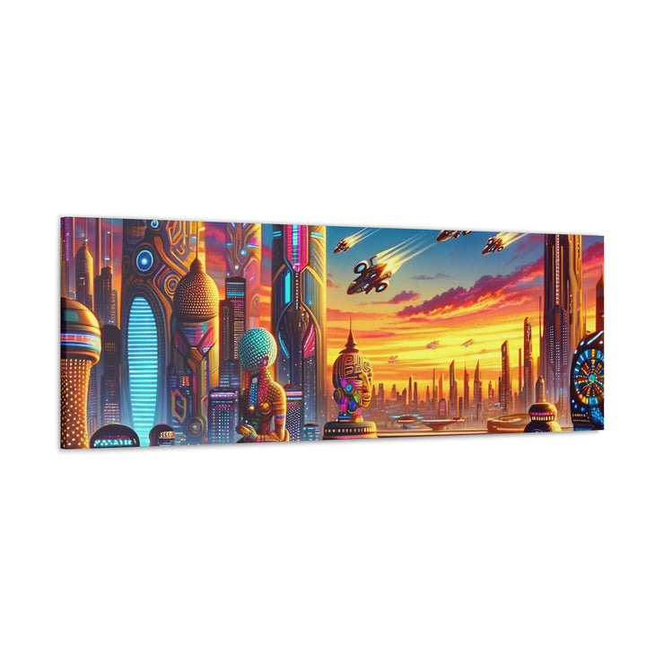 Dusk in the Afrofuturistic Metropolis - Vibrant Wall Art