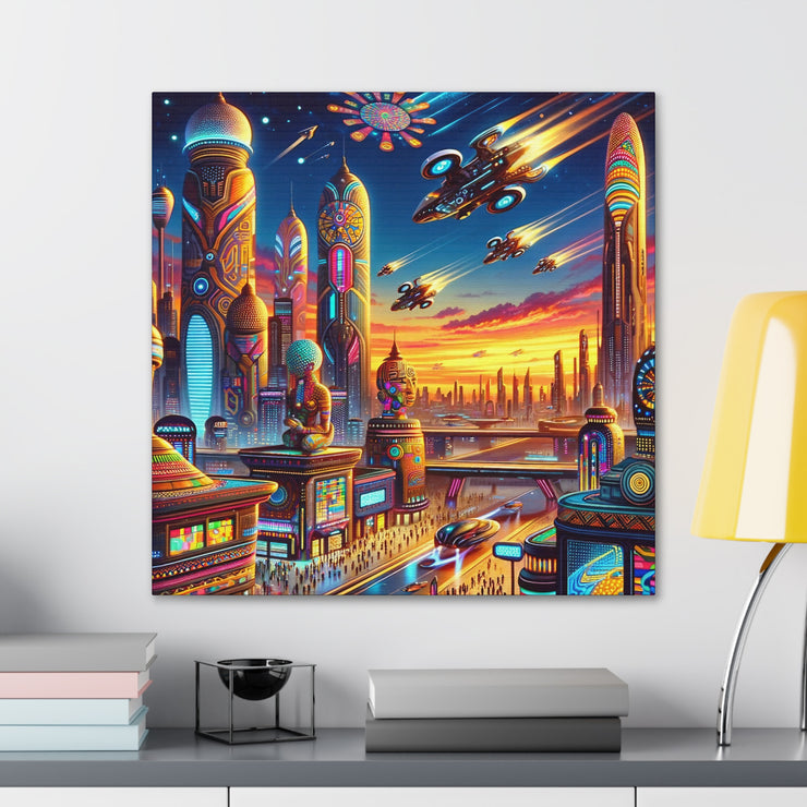 Dusk in the Afrofuturistic Metropolis - Vibrant Wall Art