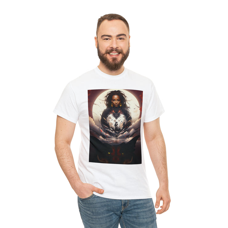 Afro Futuristic Woman and Panther Unisex Heavy Cotton Tee