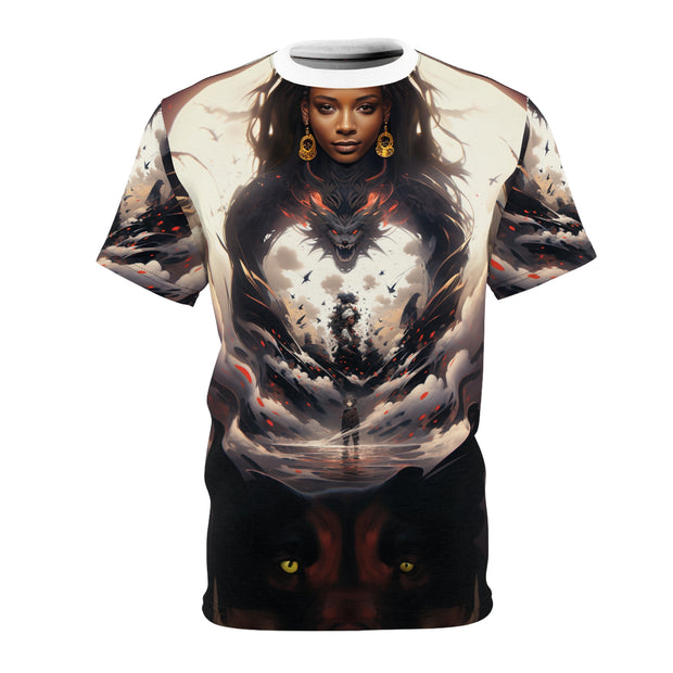 Afro Future Woman and Panther Unisex Cut & Sew Tee (AOP)