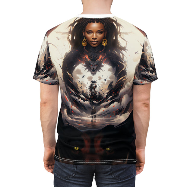 Afro Future Woman and Panther Unisex Cut & Sew Tee (AOP)