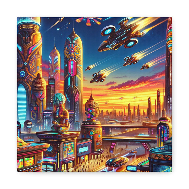 Dusk in the Afrofuturistic Metropolis - Vibrant Wall Art