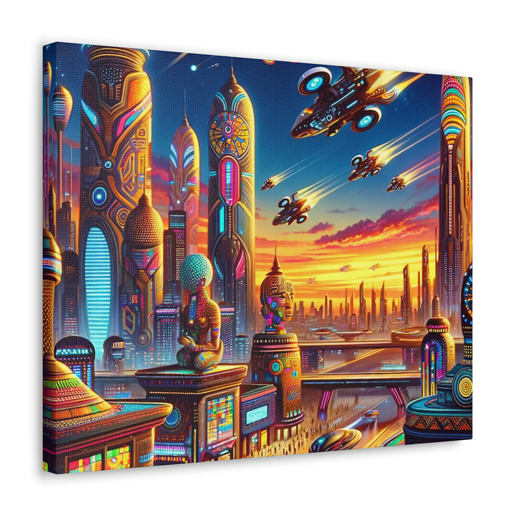 Dusk in the Afrofuturistic Metropolis - Vibrant Wall Art