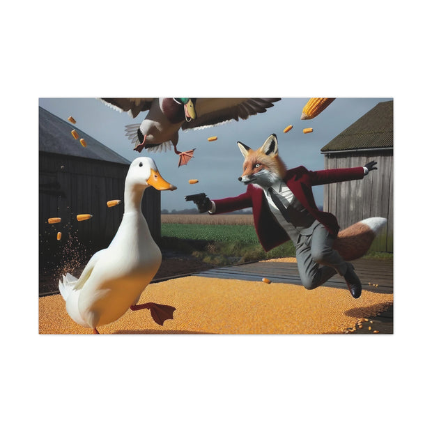 Harvest Heroics: The Dapper Fox & His Corn-Seed Quest - Whimsical Farm Art Print