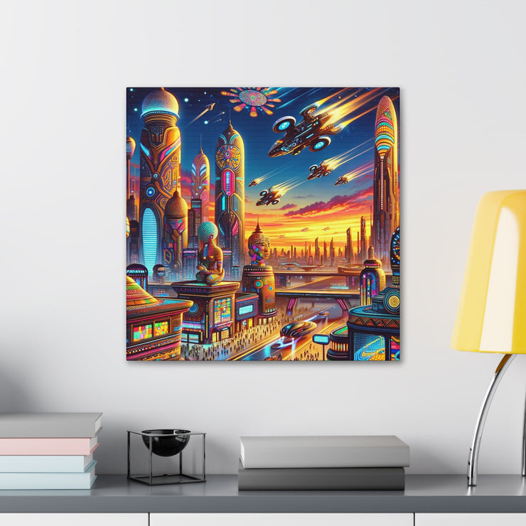 Dusk in the Afrofuturistic Metropolis - Vibrant Wall Art