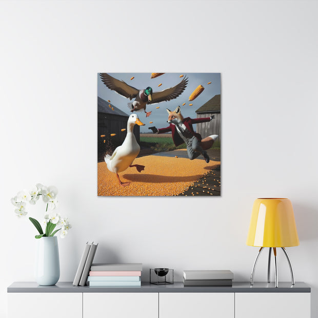 Harvest Heroics: The Dapper Fox & His Corn-Seed Quest - Whimsical Farm Art Print