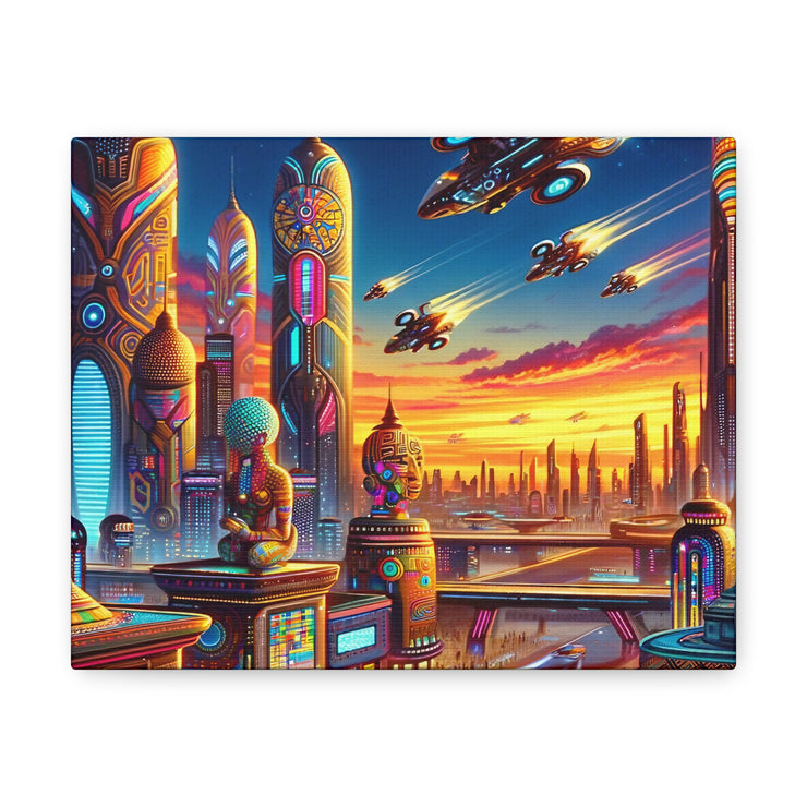 Dusk in the Afrofuturistic Metropolis - Vibrant Wall Art