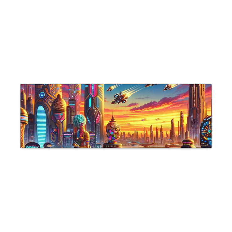 Dusk in the Afrofuturistic Metropolis - Vibrant Wall Art