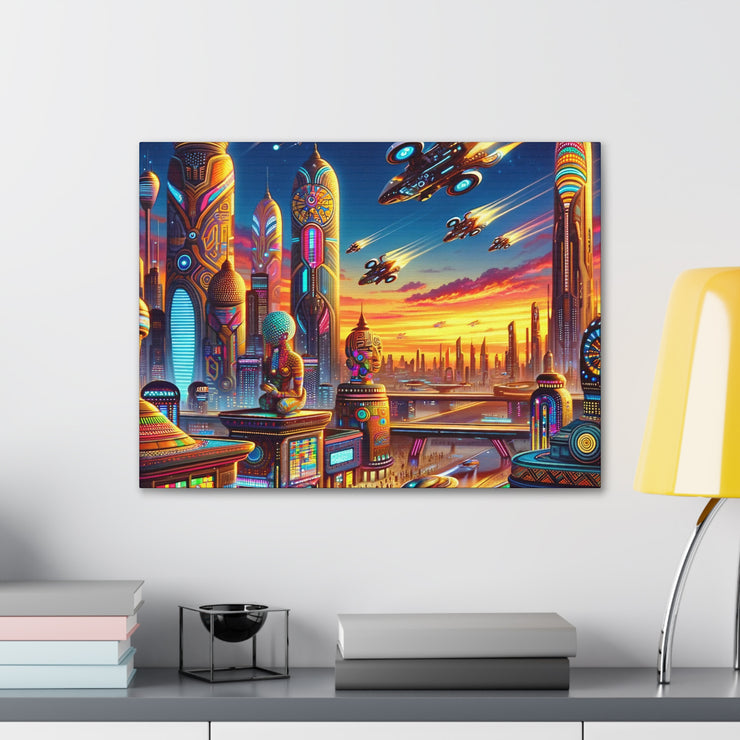 Dusk in the Afrofuturistic Metropolis - Vibrant Wall Art